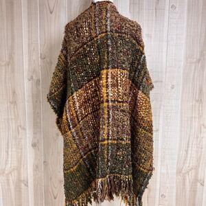 World Market Shaggy Chunky Knit Fringe Cardigan Sweater Multi Western Boho OS